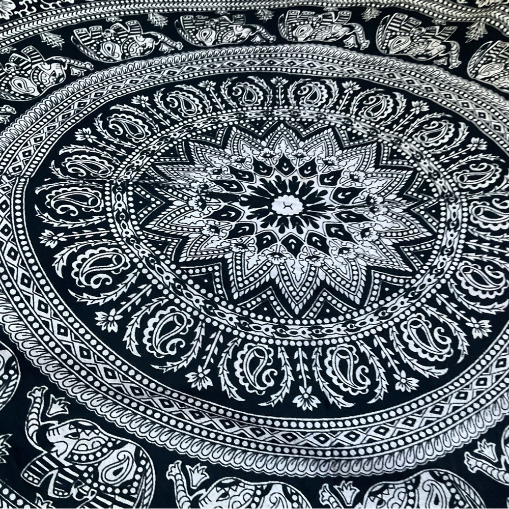 Indian Mandala Tapestry Wall Hanging Black White Queen 90x84 Inches